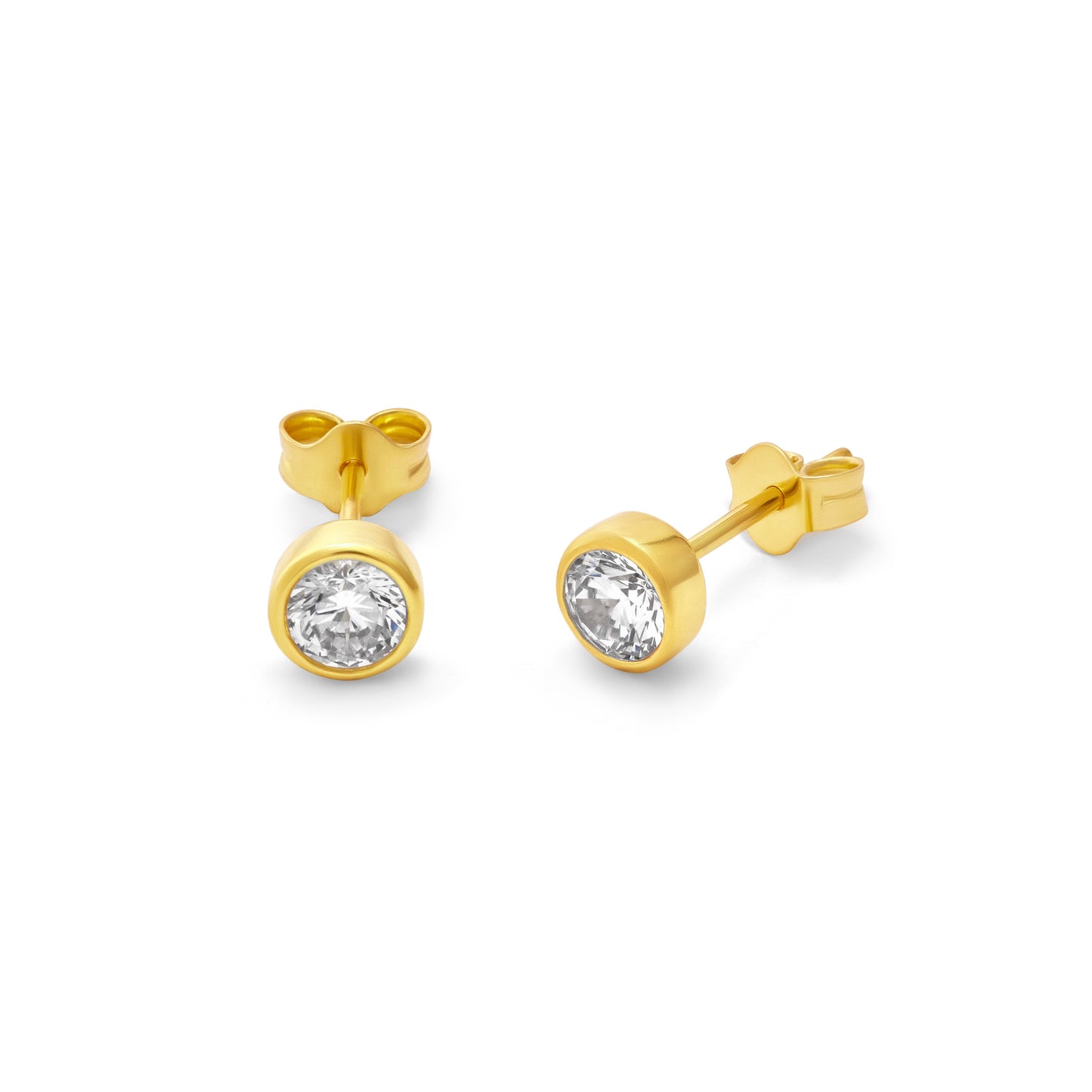 Gold Plated Sterling Silver CZ Rub Over 4mm Stud Earrings