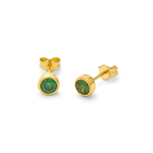 Gold Plated Sterling Silver Emerald CZ May Rub Over 4mm Stud Earrings