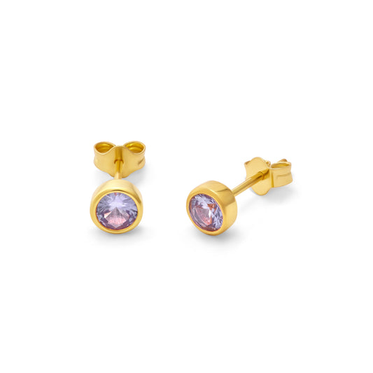 Gold Plated Sterling Silver Alexandrite CZ June 4mm Stud Earrings