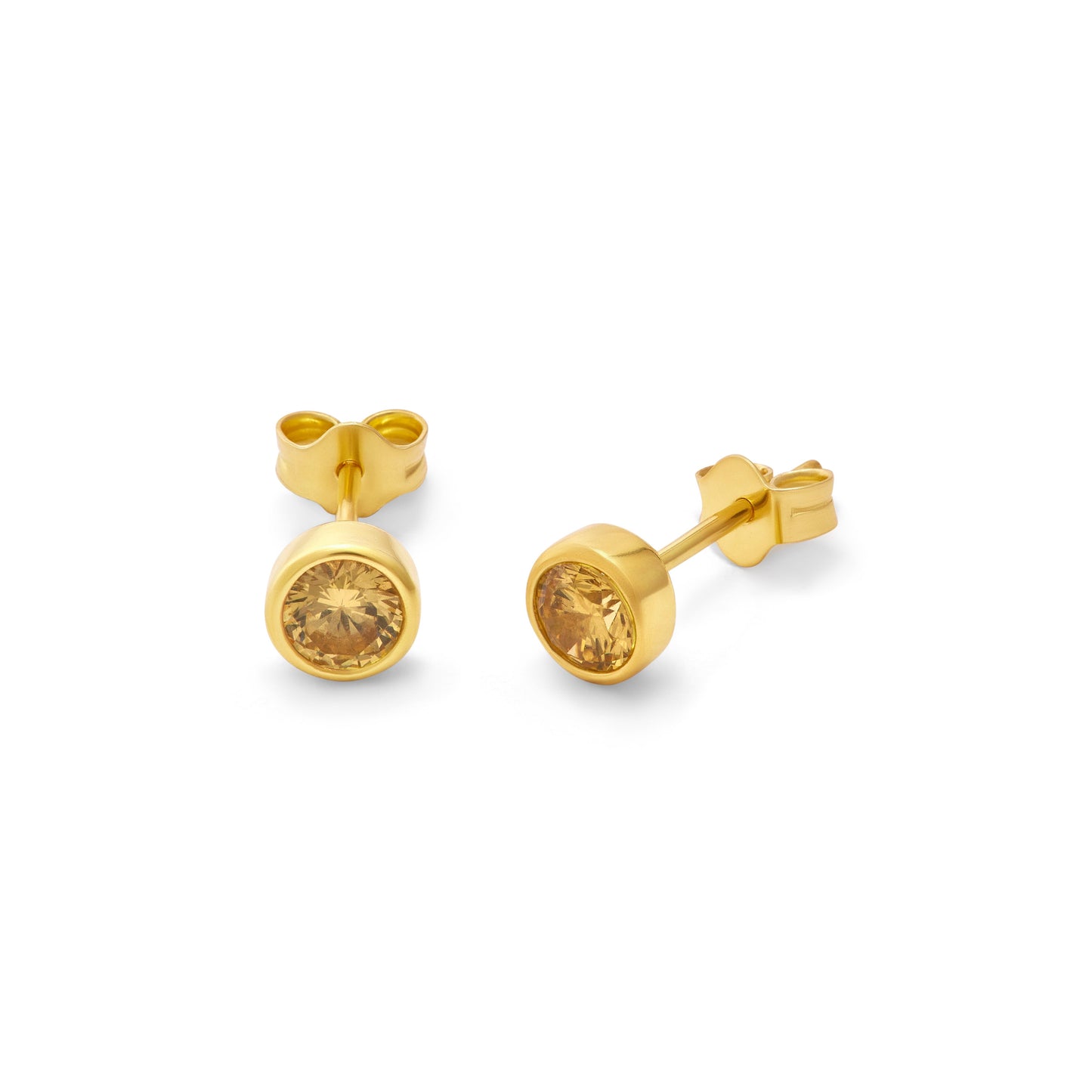 Gold Plated Sterling Silver Citrine CZ 4mm Stud Earrings