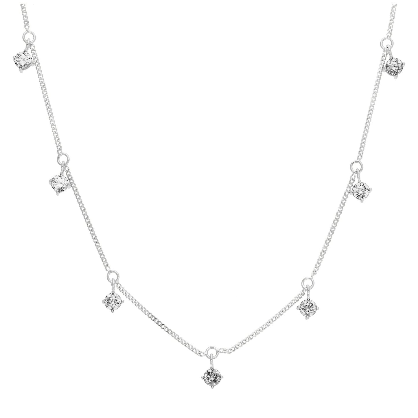 Sterling Silver Multi CZ April Birthstone Necklace 16+2 Inch