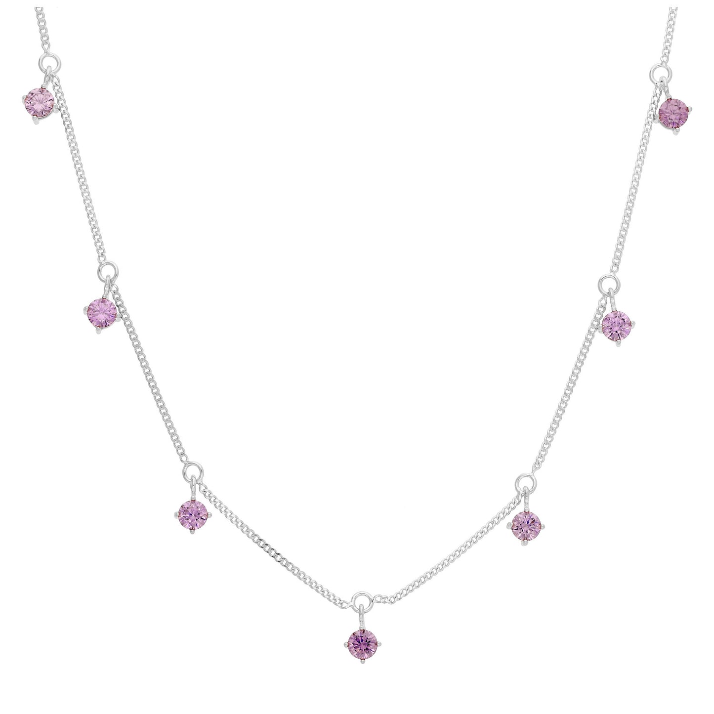 Sterling Silver Multi Alexandrite CZ June Necklace 16+2 Inch