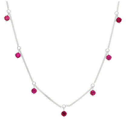 Sterling Silver Multi Ruby CZ July Birthstone Necklace 16+2 Inch