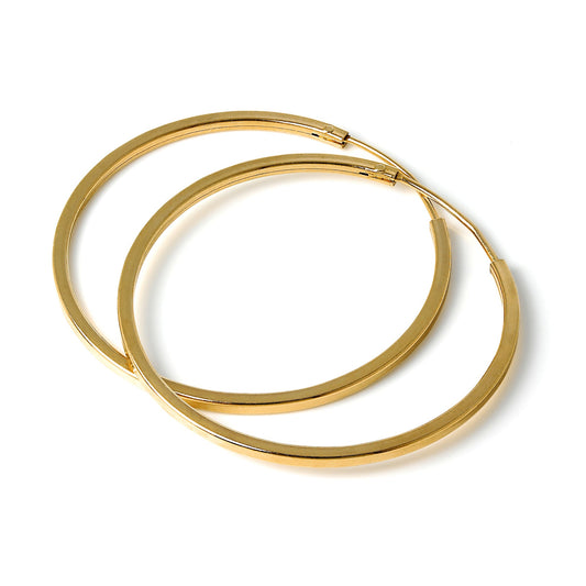 Gold Plated Sterling Silver 1mm Square Sleeper 30mm Hoop Earrings