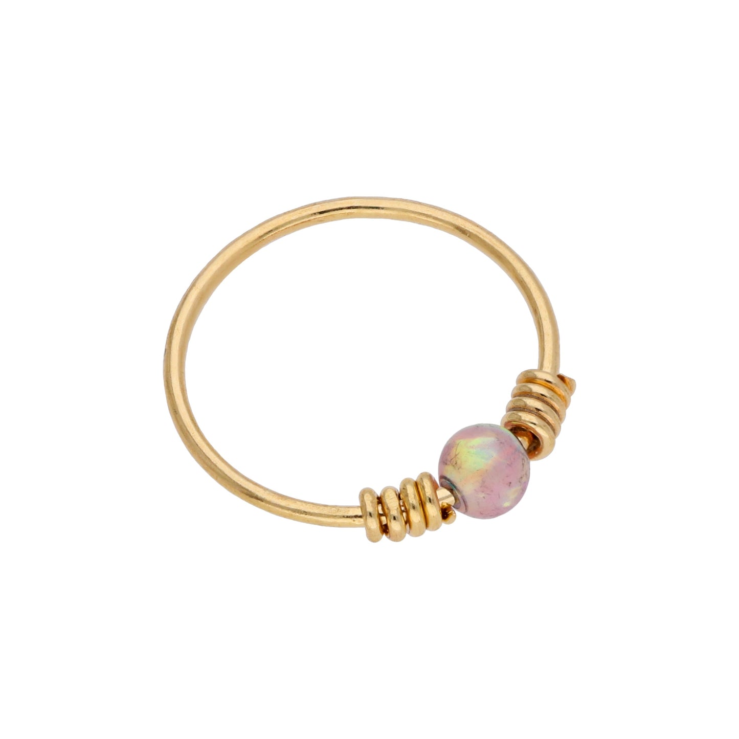 9ct Gold Spring Coil Pink Opal Stone 10mm 24Ga Nose Ring