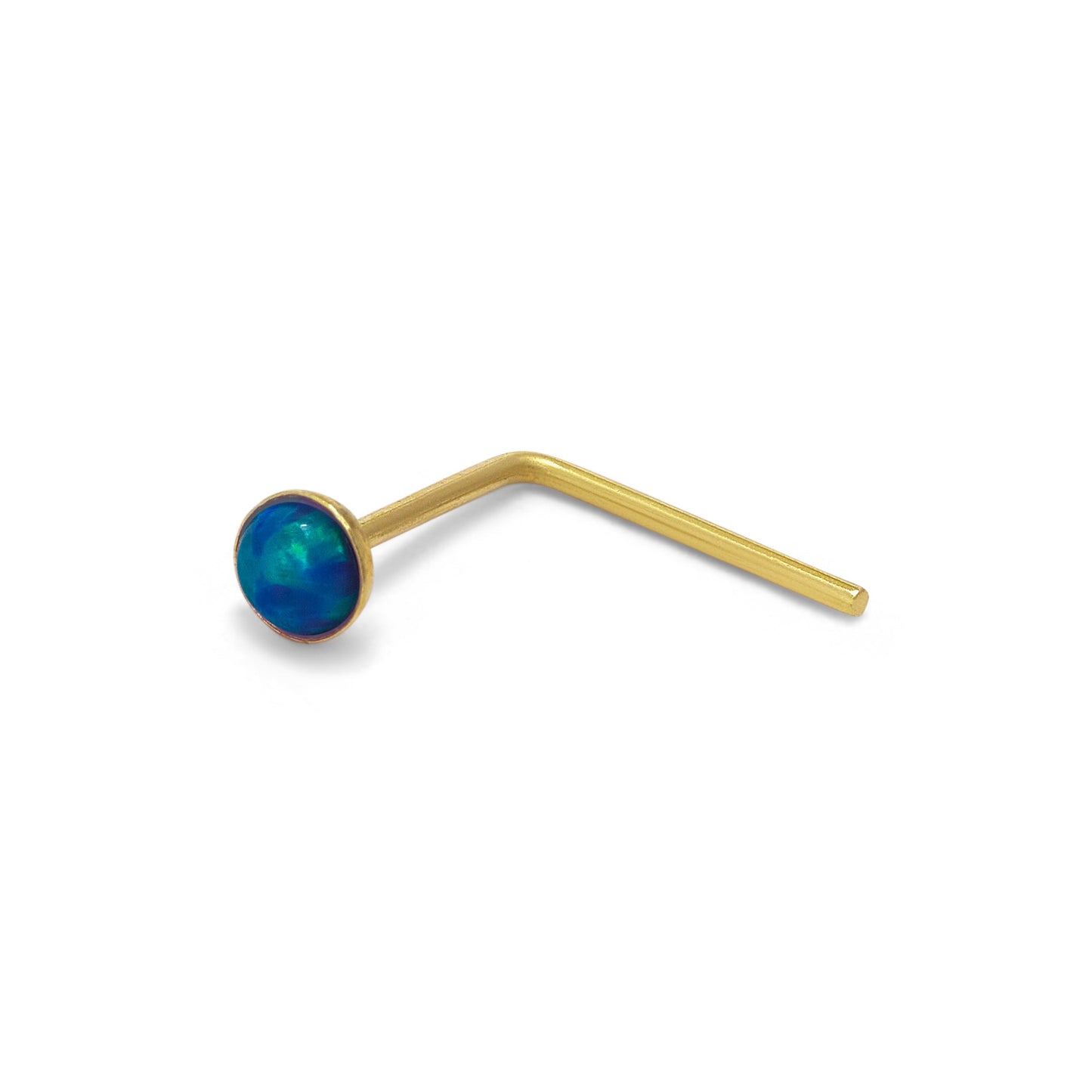 9ct Gold Blue Opal Stone L-Shaped 24Ga Nose Stud