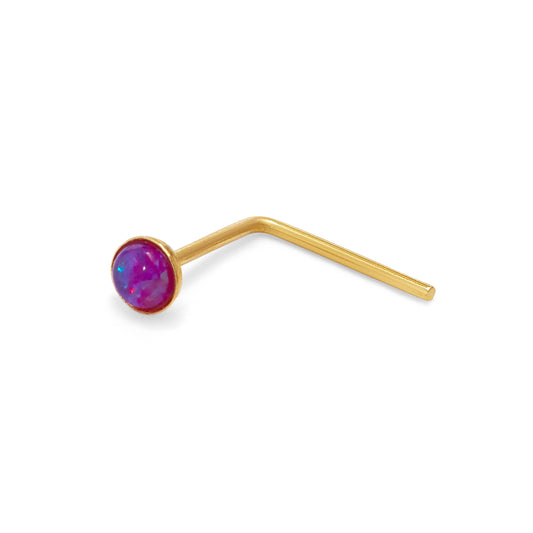 9ct Gold Purple Opal Stone L-Shaped 24Ga Nose Stud