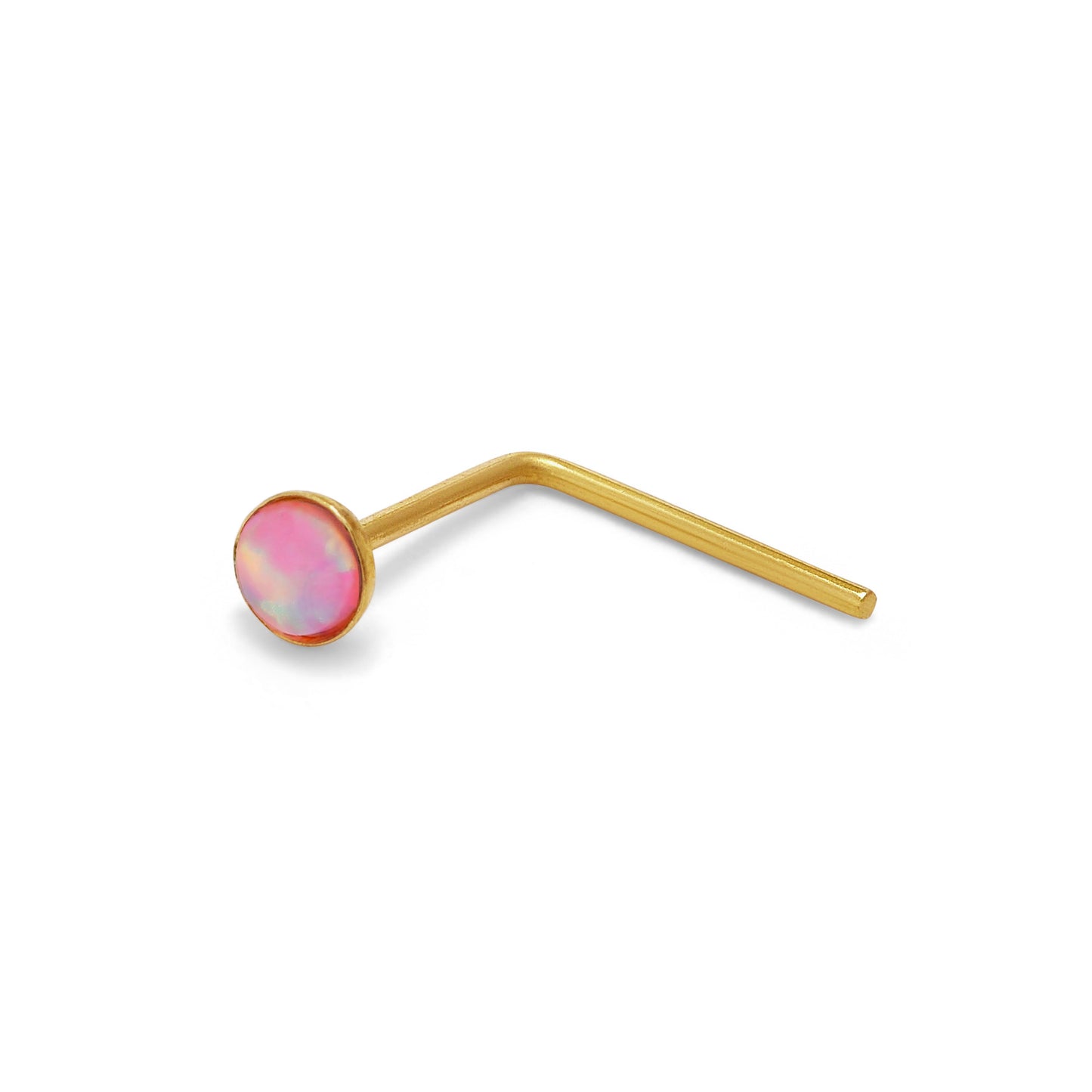 9ct Gold Fuchsia Opal Stone L-Shaped 24Ga Nose Stud