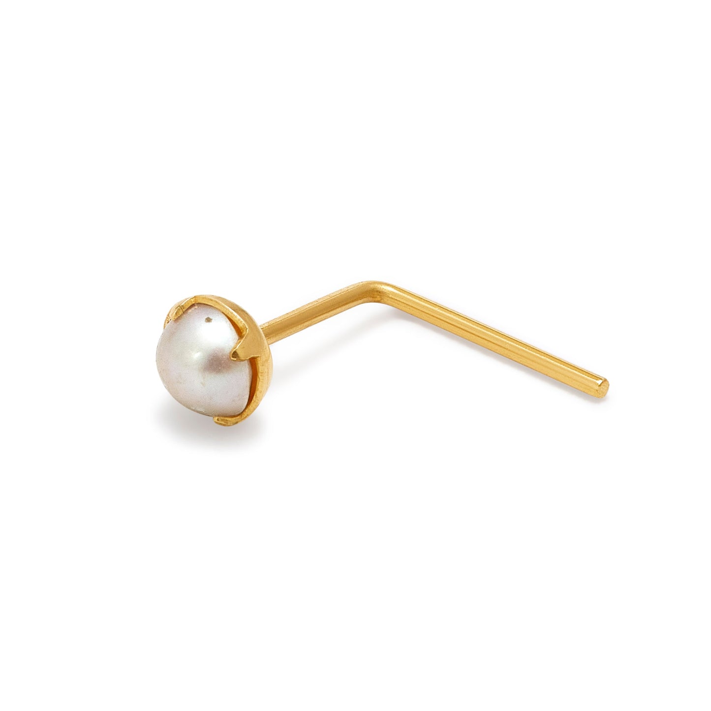 9ct Gold 2.5mm Freshwater Pearl L-Shaped 24Ga Nose Stud