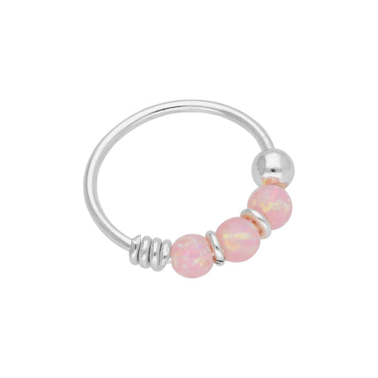 Sterling Silver Triple Pink Opal Bead 9mm 24Ga Nose Ring