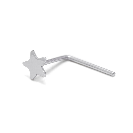 9ct White Gold Plain Star L-Shaped 24Ga Nose Stud