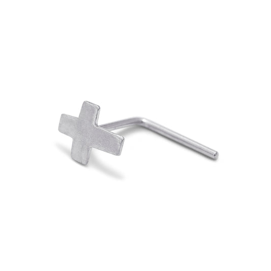 9ct White Gold Cross L-Shaped 24Ga Nose Stud