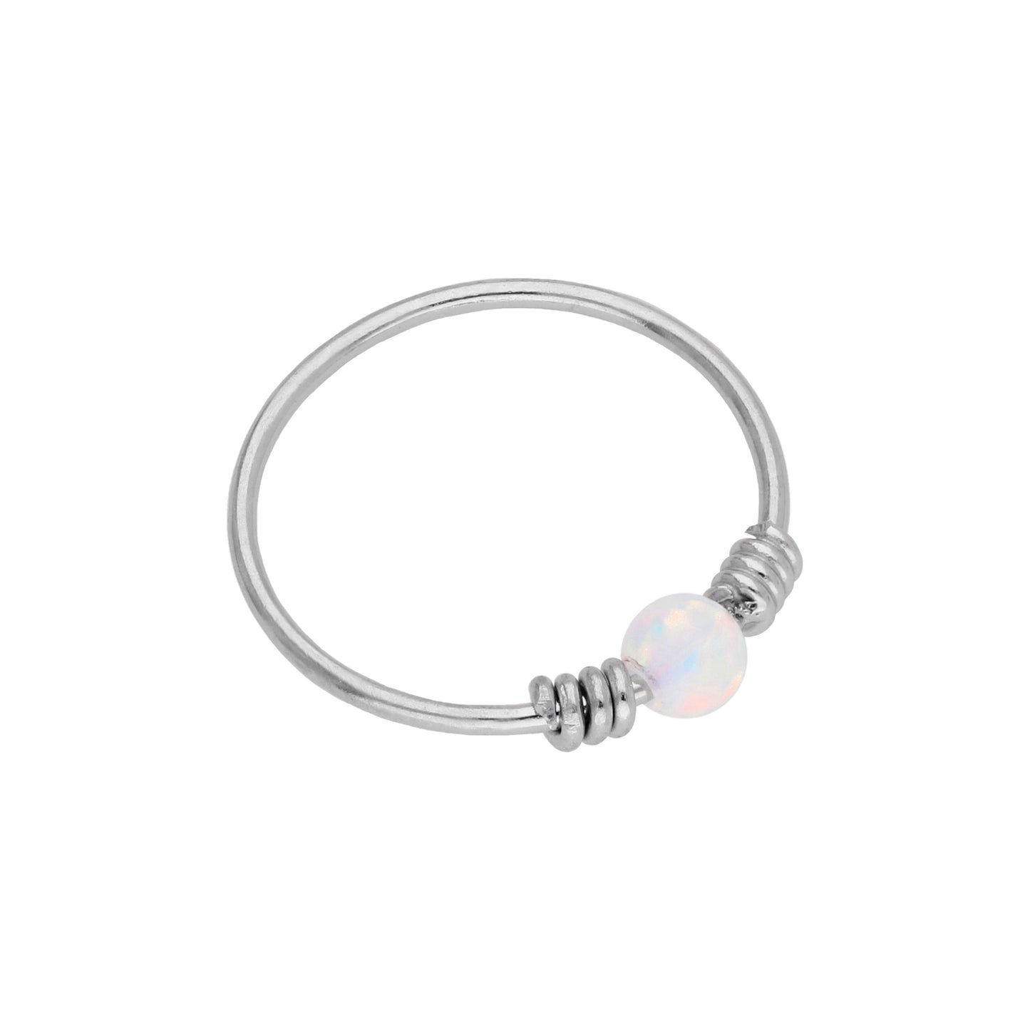 9ct White Gold Spring Coil Opal 10mm 24Ga Nose Ring