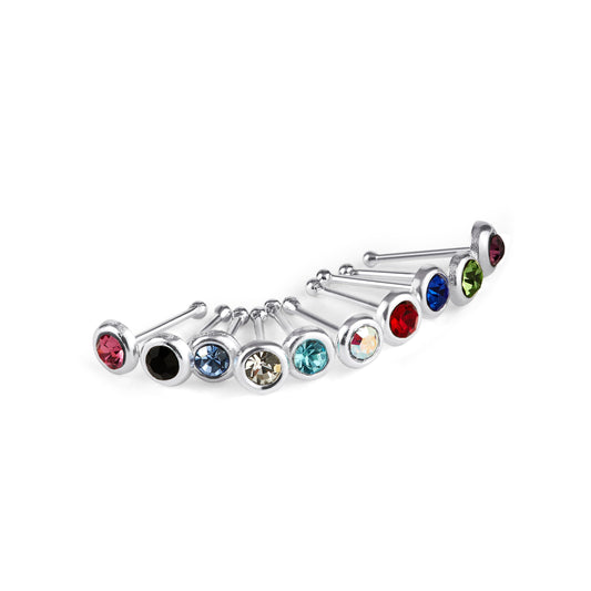 10 x Sterling Sølv Multi-Color CZ 24Ga nesestuds ball End