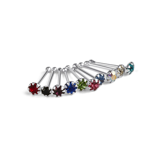 10 x Sterling Silver Multi-Colour CZ Ball End 24Ga Nose Studs