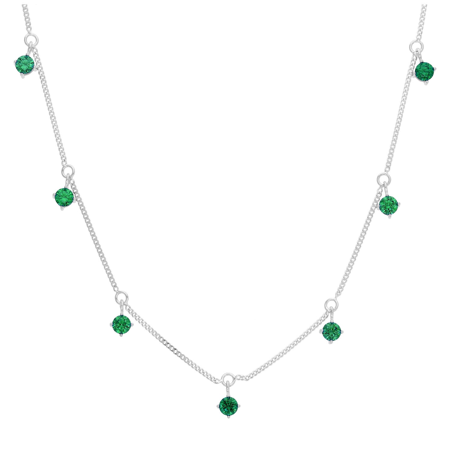 Sterling Silver Multi Emerald CZ May Birthstone Necklace