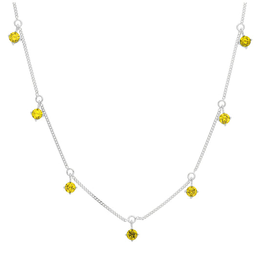 Sterling Silver Multi Citrine CZ November Birthstone Necklace