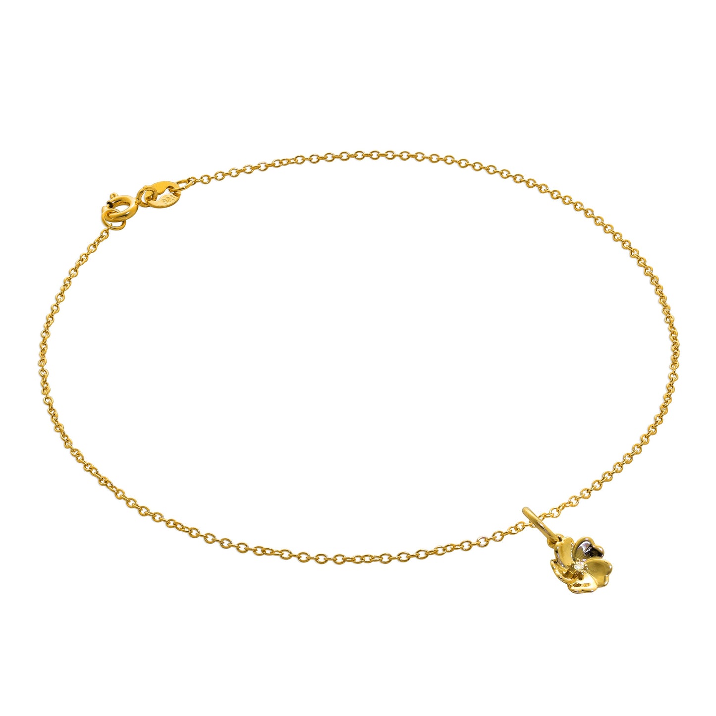 Gold Plated Sterling Silver & Genuine Diamond Flower Anklet