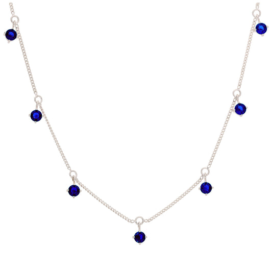 Sterling Silver Multi Sapphire CZ Necklace 16+2 Inches