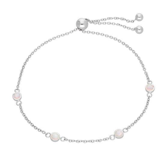 Sterling Silver Multi CZ Opal Birthstone Adjustable Bracelet