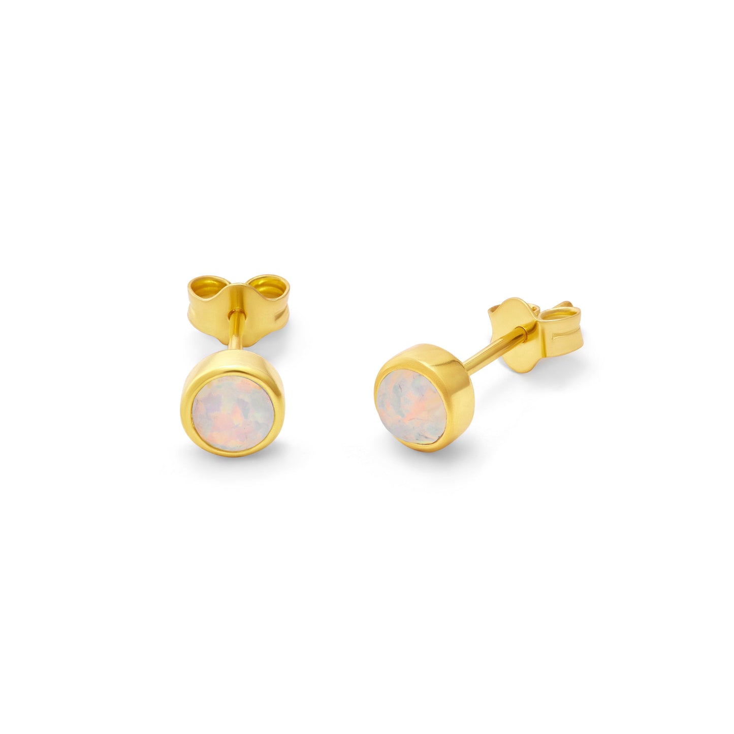 Gold Plated Sterling Silver CZ Opal Rub Over 4mm Stud Earrings