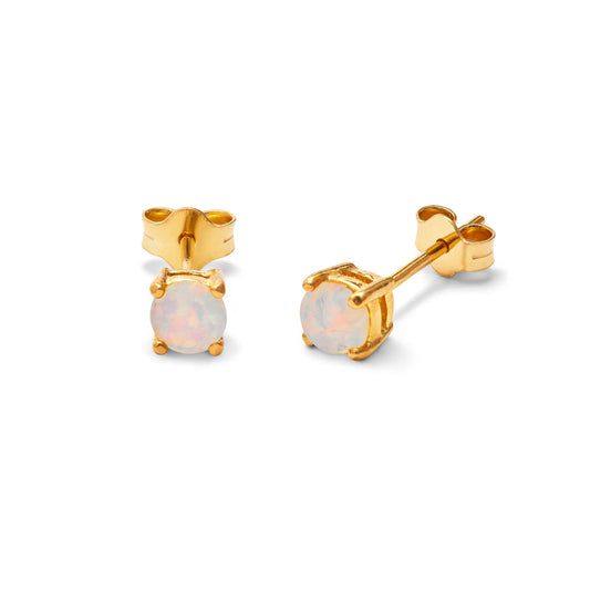 Gold Plated Sterling Silver CZ Opal Claw 4mm Stud Earrings