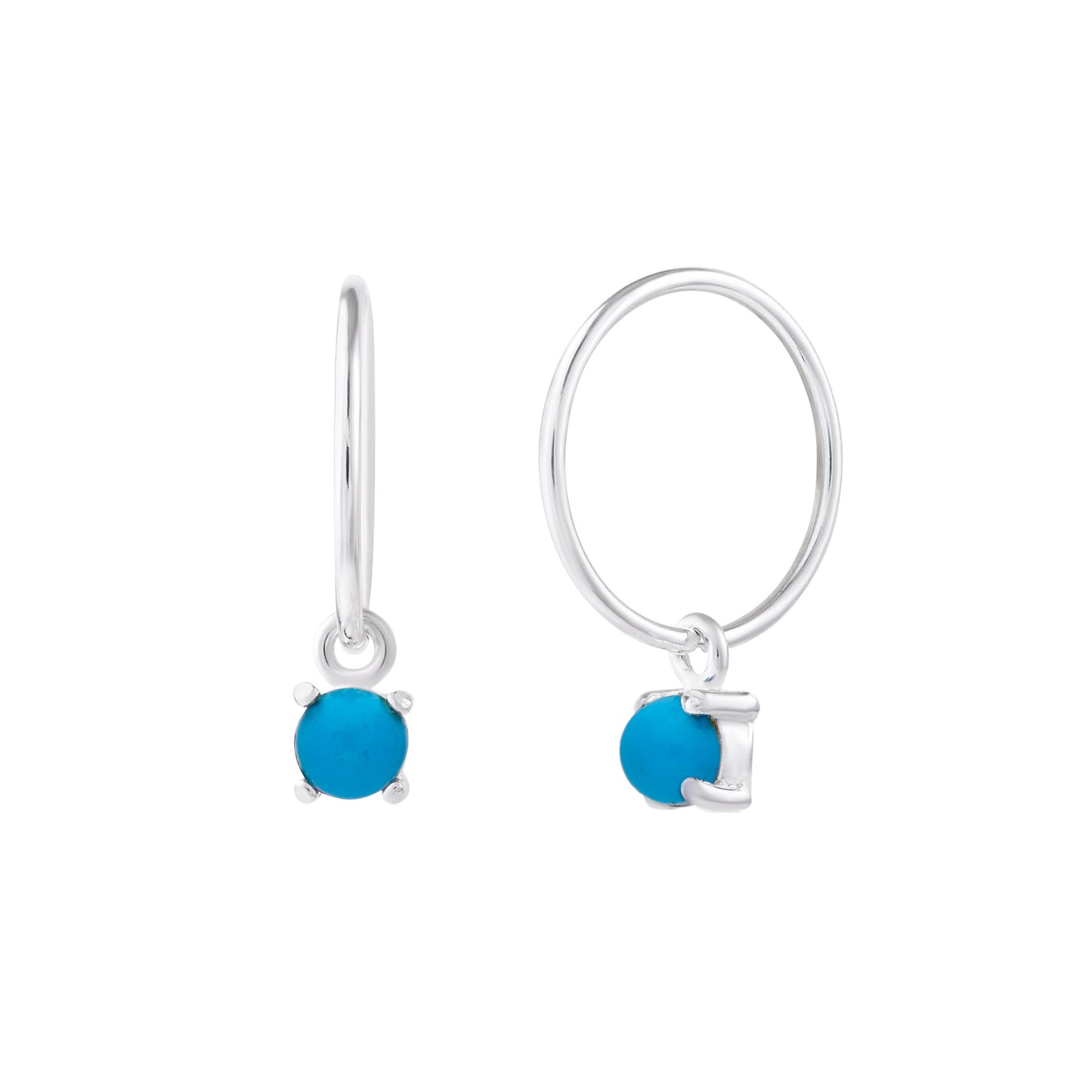 Sterling Silver Turquoise December Birthstone Charm Hoop Earrings