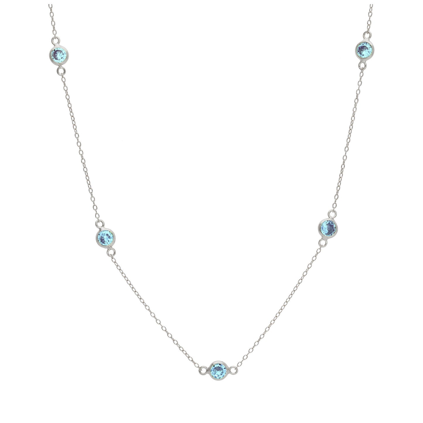 Sterling sølv Multi Aquamarine CZ mars Birthstone Gni over halskjede