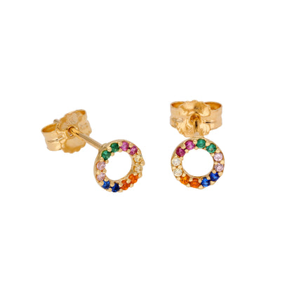 9ct Gold Rainbow CZ 5mm Karma Circle Stud Earrings