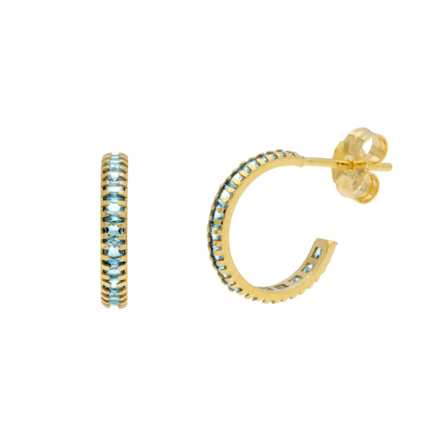 9ct Gold Birthstone CZ Pave Huggie Hoop Stud Earrings