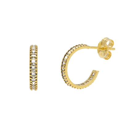 9ct Gold Birthstone CZ Pave Huggie Hoop Stud Earrings