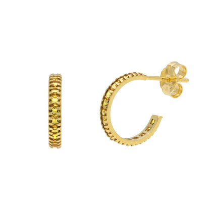 9ct Gold Birthstone CZ Pave Huggie Hoop Stud Earrings