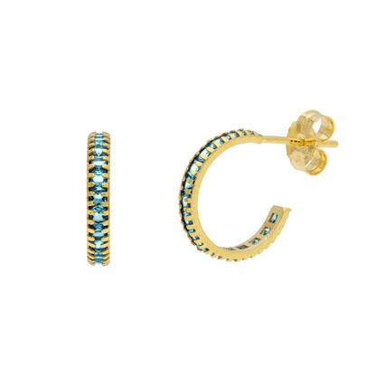 9ct Gold Birthstone CZ Pave Huggie Hoop Stud Earrings