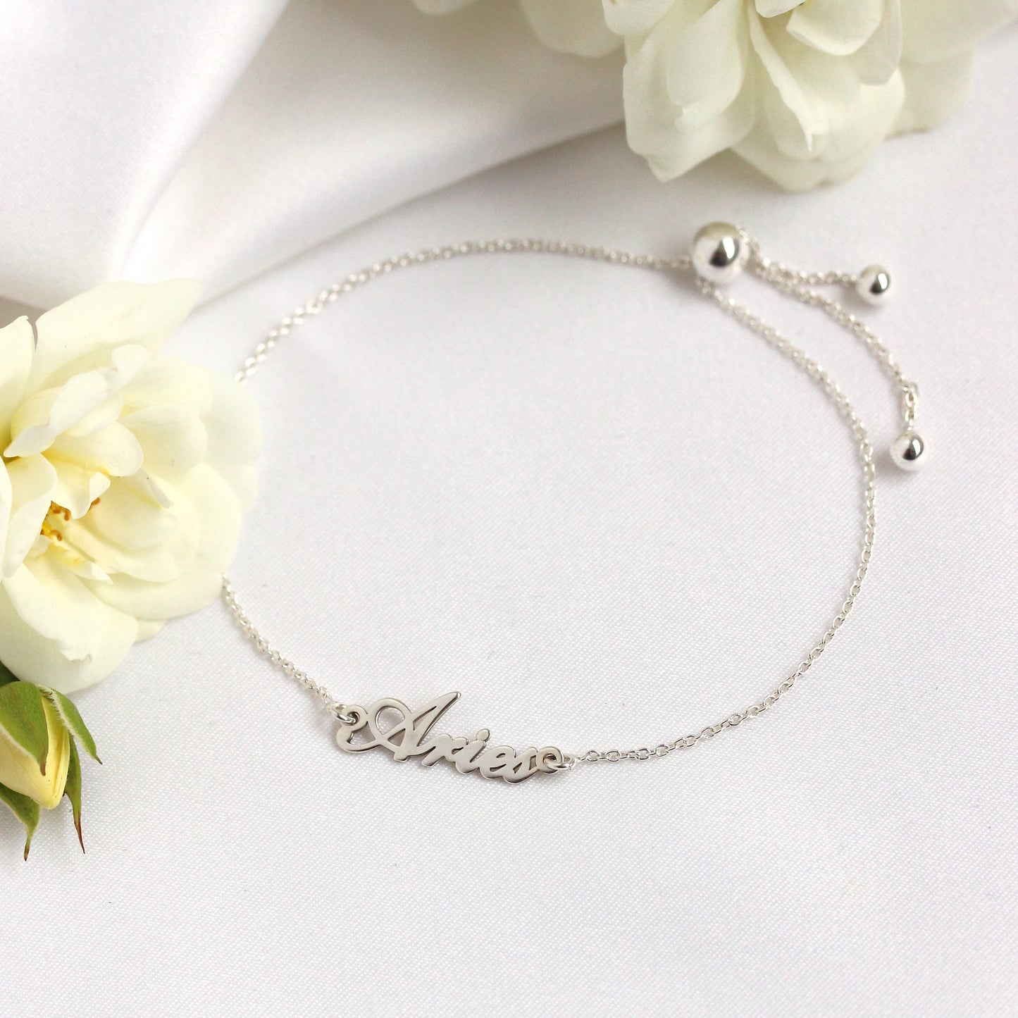 Sterling Silver Aries Name Adjustable Bracelet