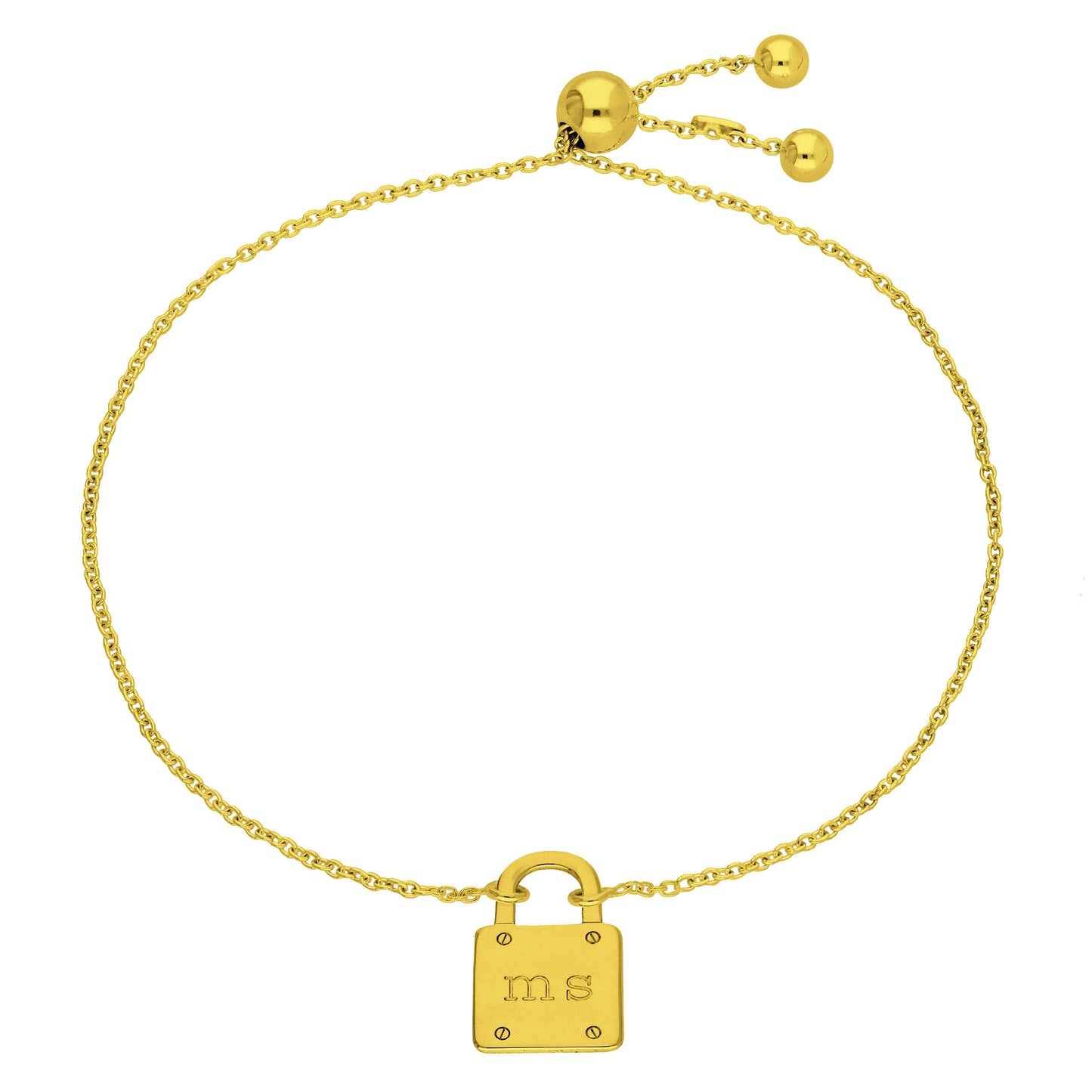 Bespoke Gold Plated Sterling Silver Initials Padlock Adjustable Bracelet