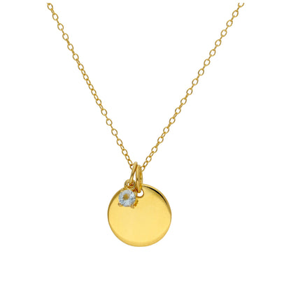 Gold Plated Sterling Silver Birthstone CZ & Round Engravable Tag Necklace 16 - 22 Inches