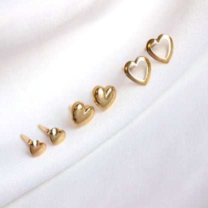 Andralok 9ct Yellow Gold Plain & Domed Heart Stud Earrings