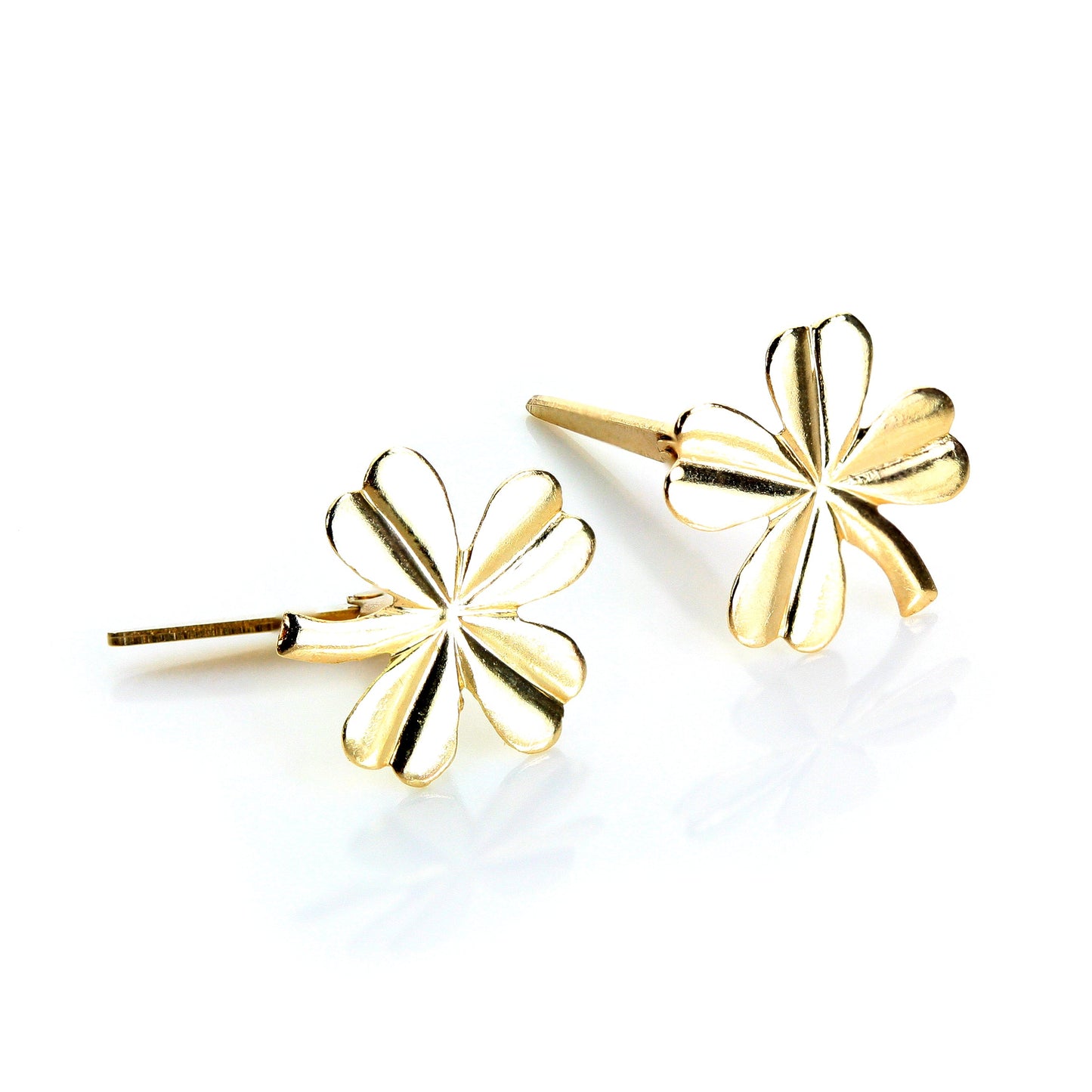 Andralok 9ct Yellow Gold 4 Leafed Flower Stud Earrings