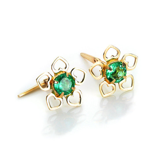 Andralok 9ct Yellow Gold Emerald 3.5mm Stud Earrings