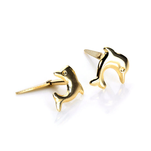 Andralok 9ct Yellow Gold Cute Dolphin Stud Earrings