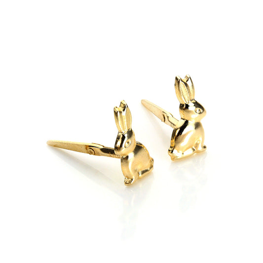 Andralok 9ct Yellow Gold Bunny Rabbit Stud Earrings