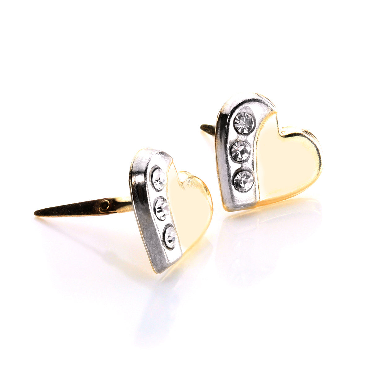 Andralok 9ct Yellow Gold Clear Crystal Rhodium Heart Stud Earrings