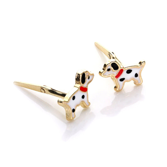 Andralok 9ct Yellow Gold Enamelled Dalmatian Stud Earrings