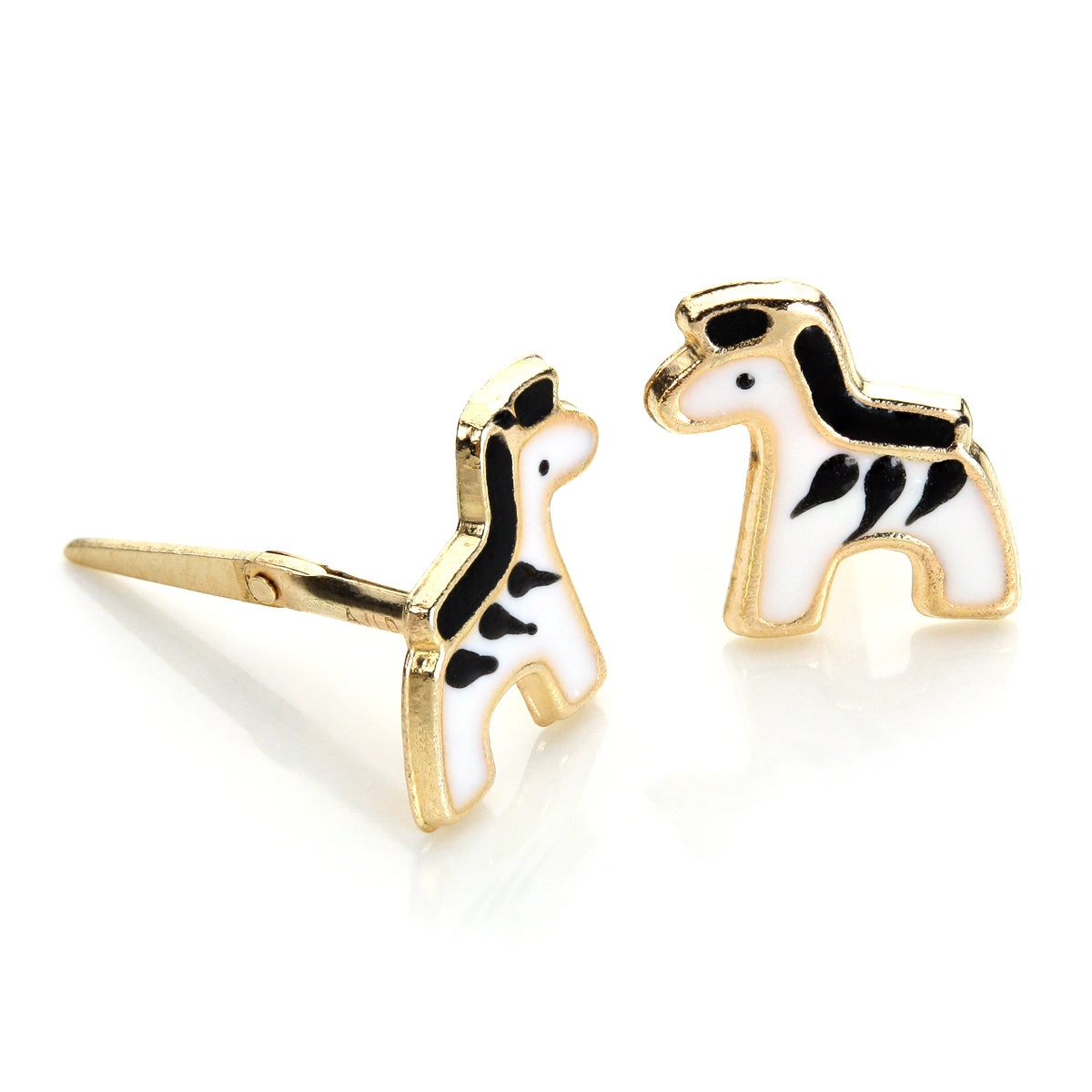 Andralok 9ct Yellow Gold Enamelled Zebra Stud Earrings