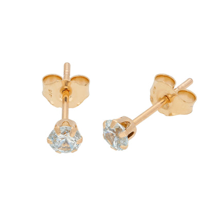 9ct Yellow Gold Crystal 3mm Round Stud Earrings