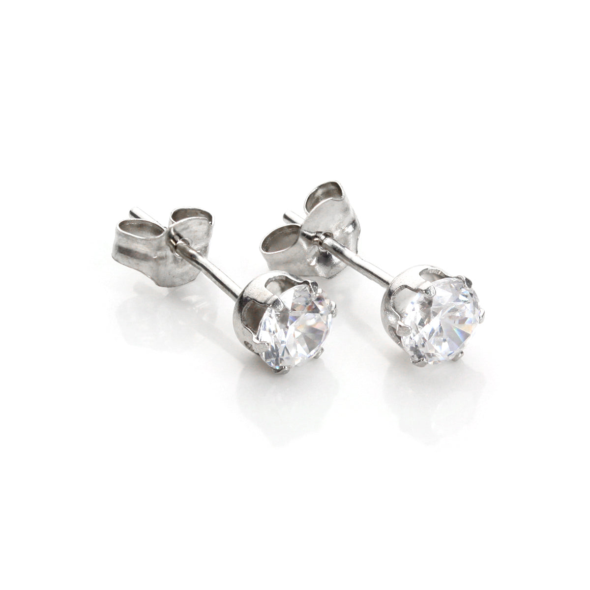 9ct White Gold Clear Crystal 4mm Round Stud Earrings