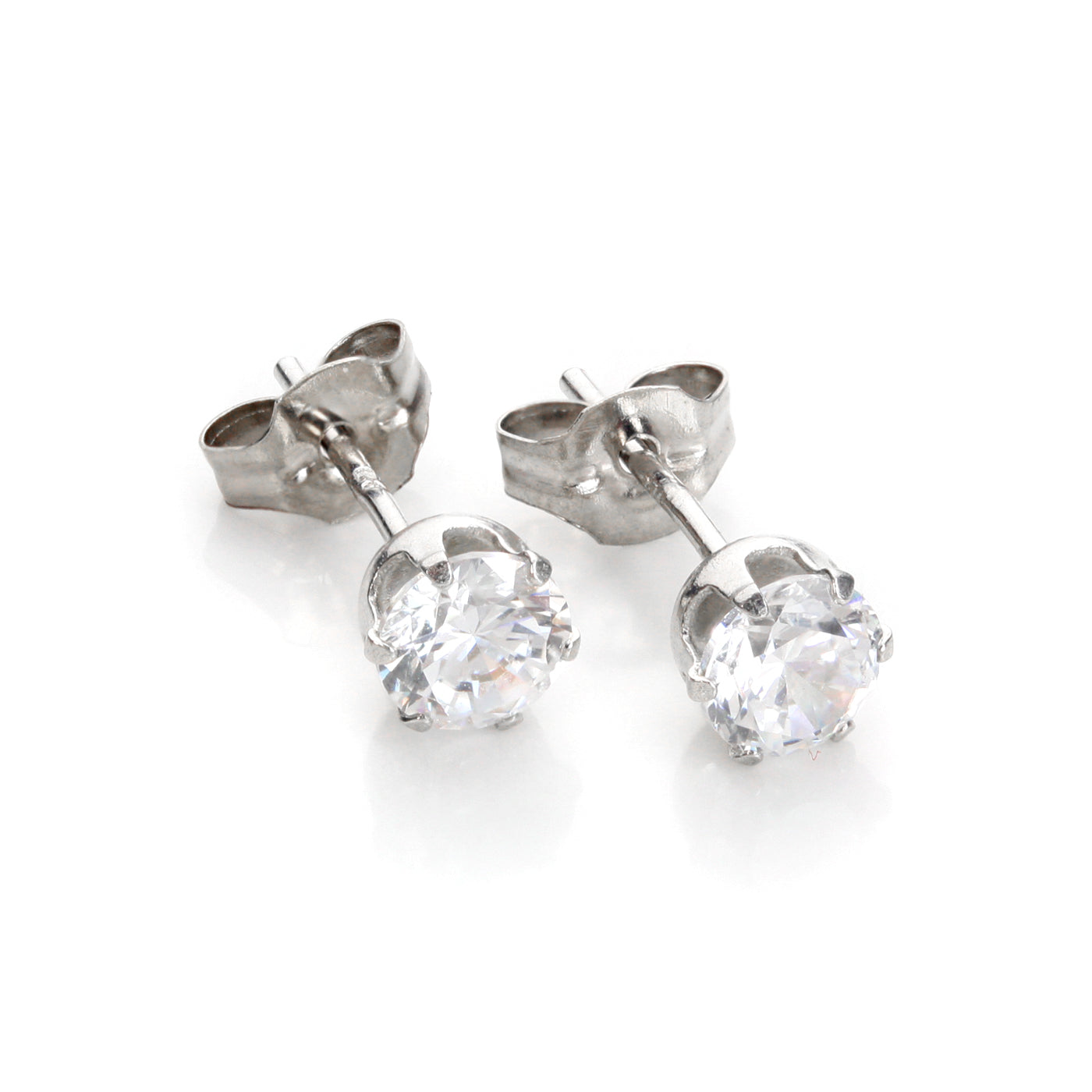 9ct White Gold Clear Crystal 5mm Round Stud Earrings