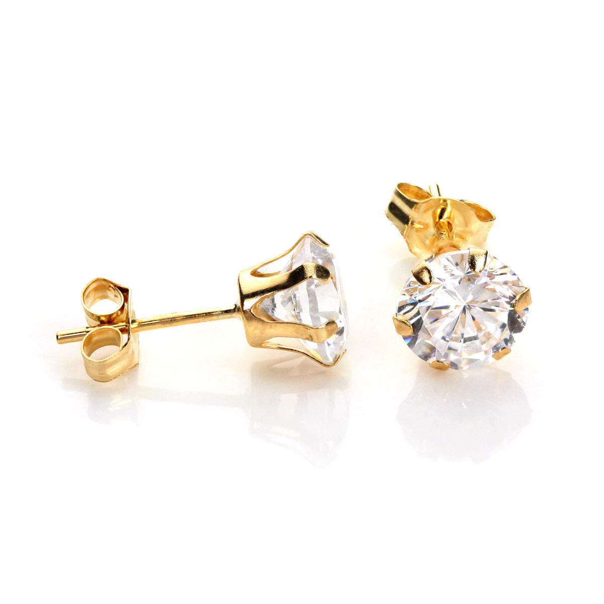 9ct Yellow Gold Clear Crystal 4mm - 8mm Round Stud Earrings