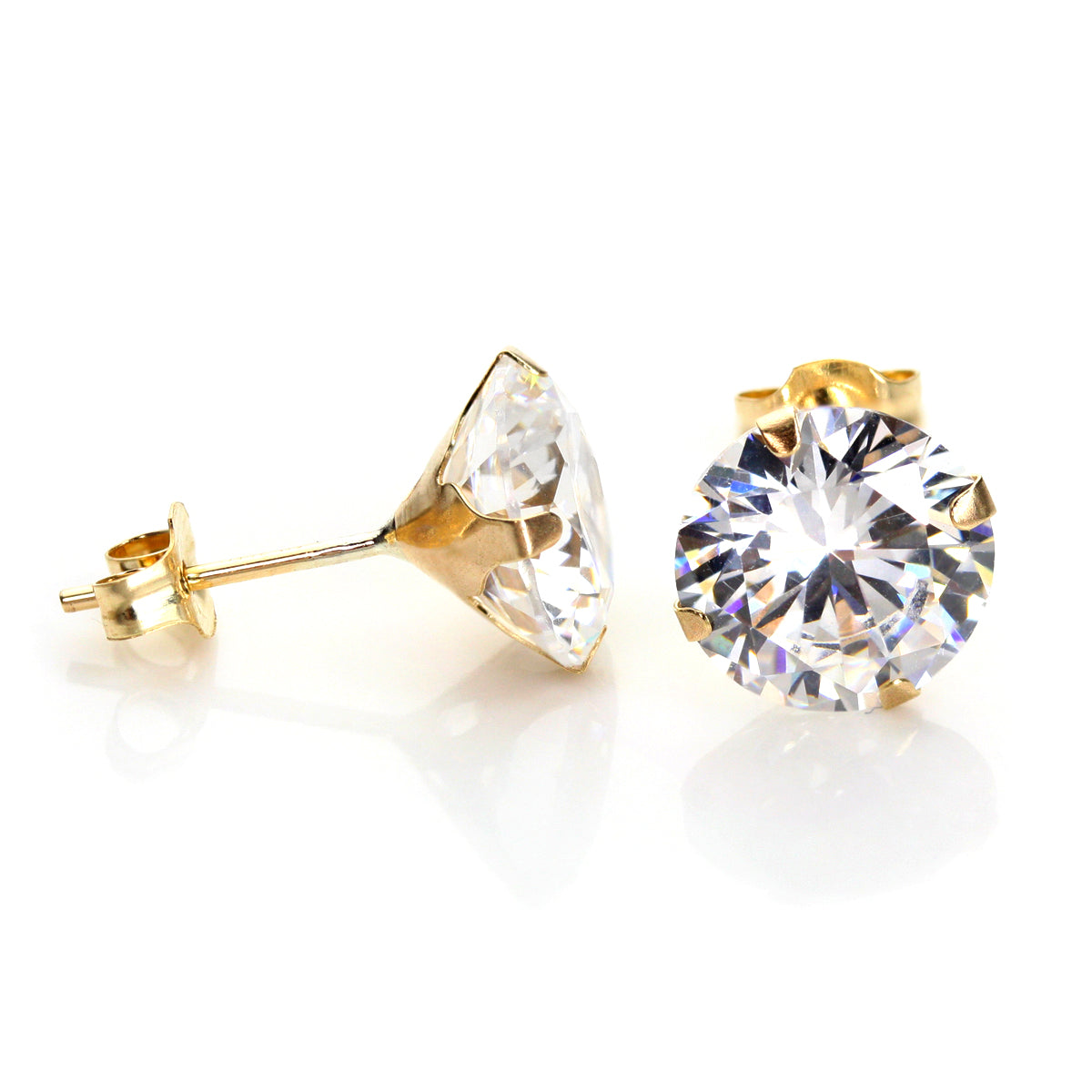 9ct Yellow Gold Clear Crystal 4mm - 8mm Round Stud Earrings