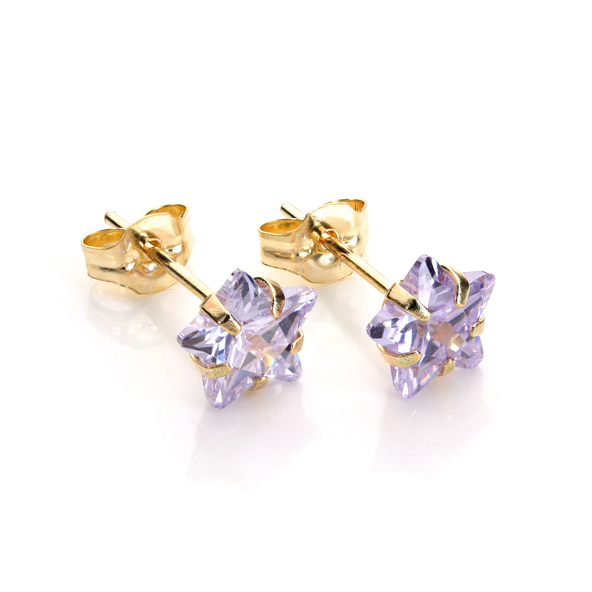 9ct Yellow Gold Crystal 6mm Star Stud Earrings